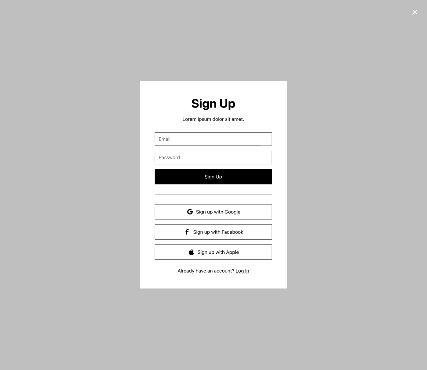 Preview of Sign Up Modal 2