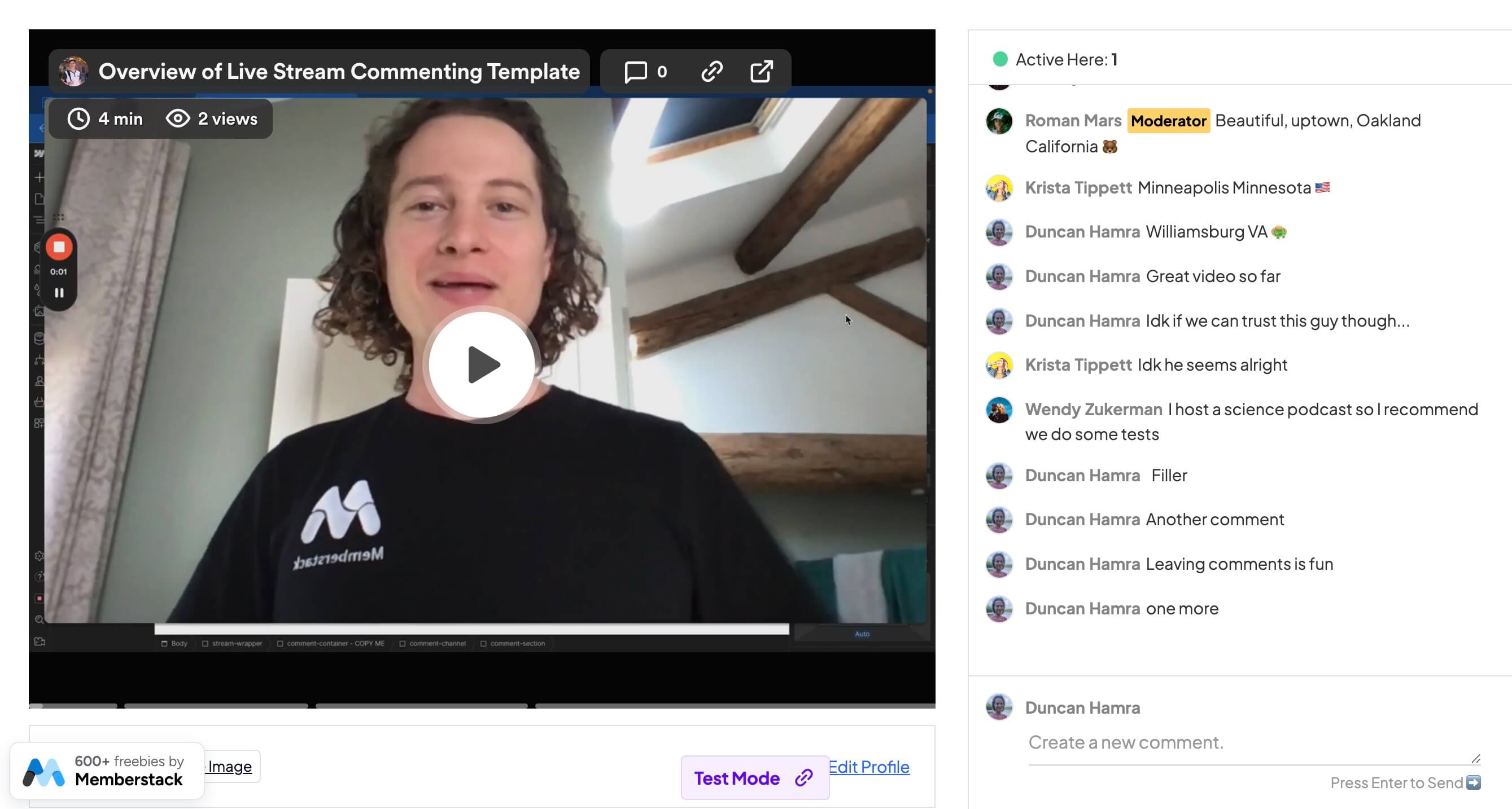Preview of Live Stream Comments