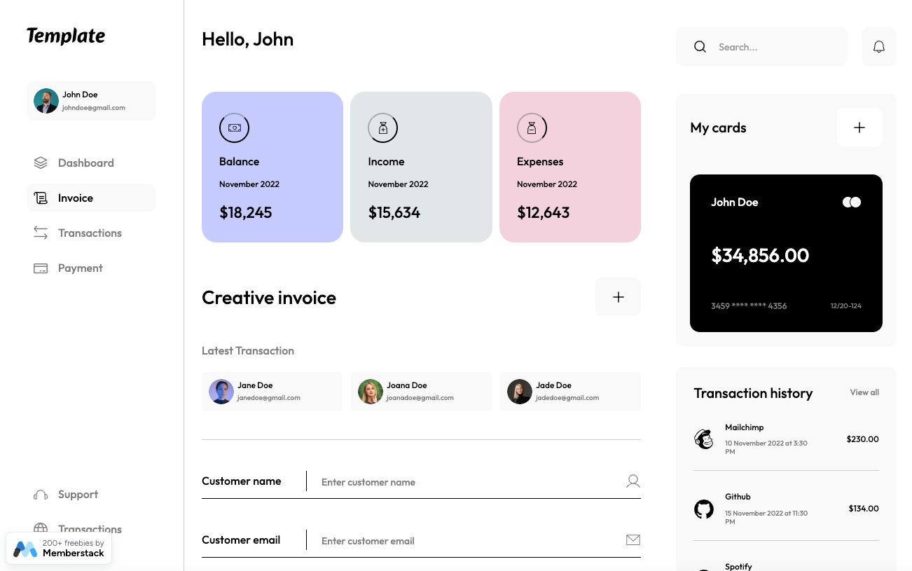 Preview of Invoice Dashboard
