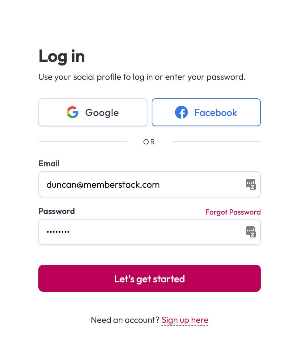 Preview of Authentication Form