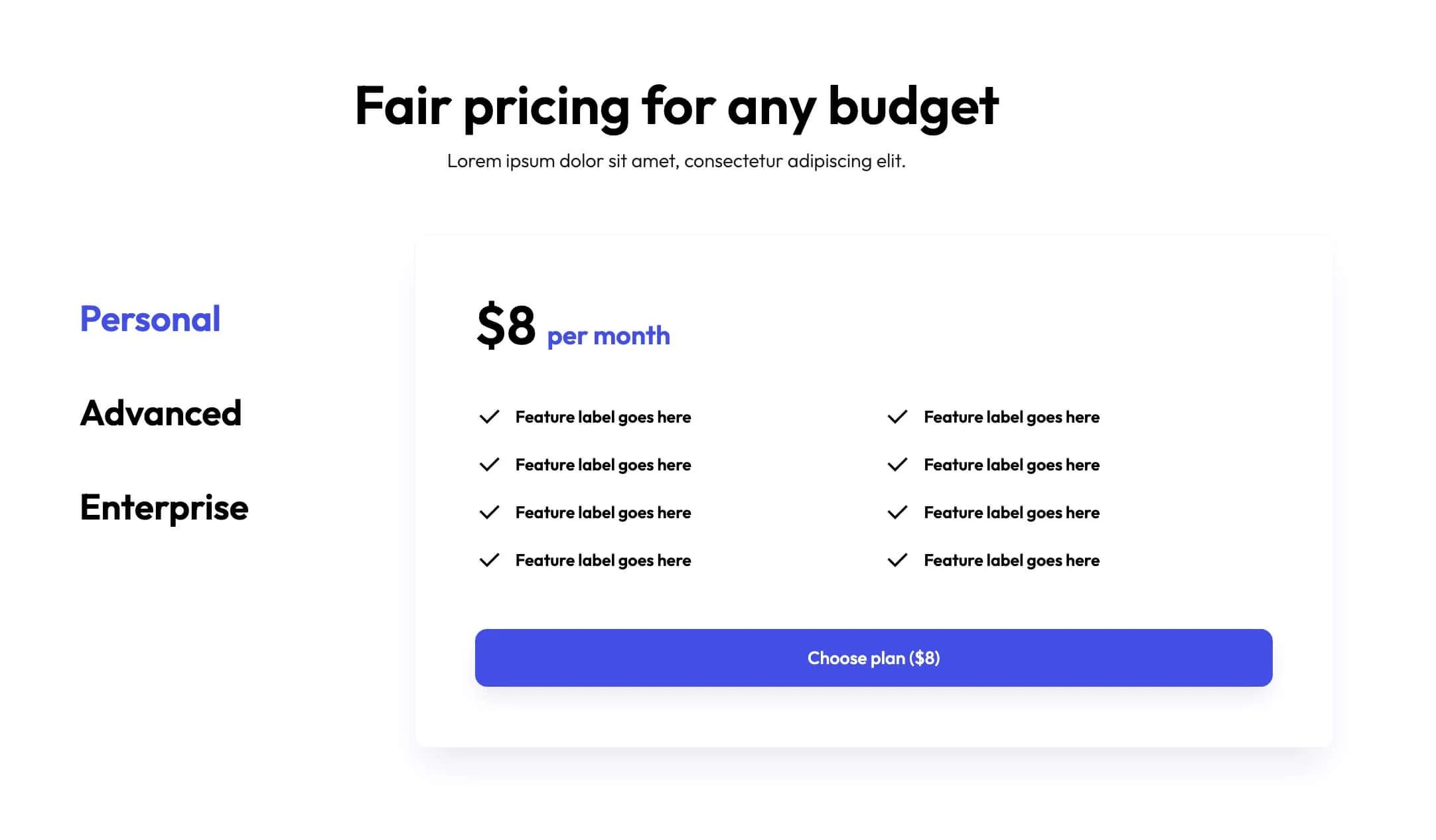 Preview of Pricing Table 3 11
