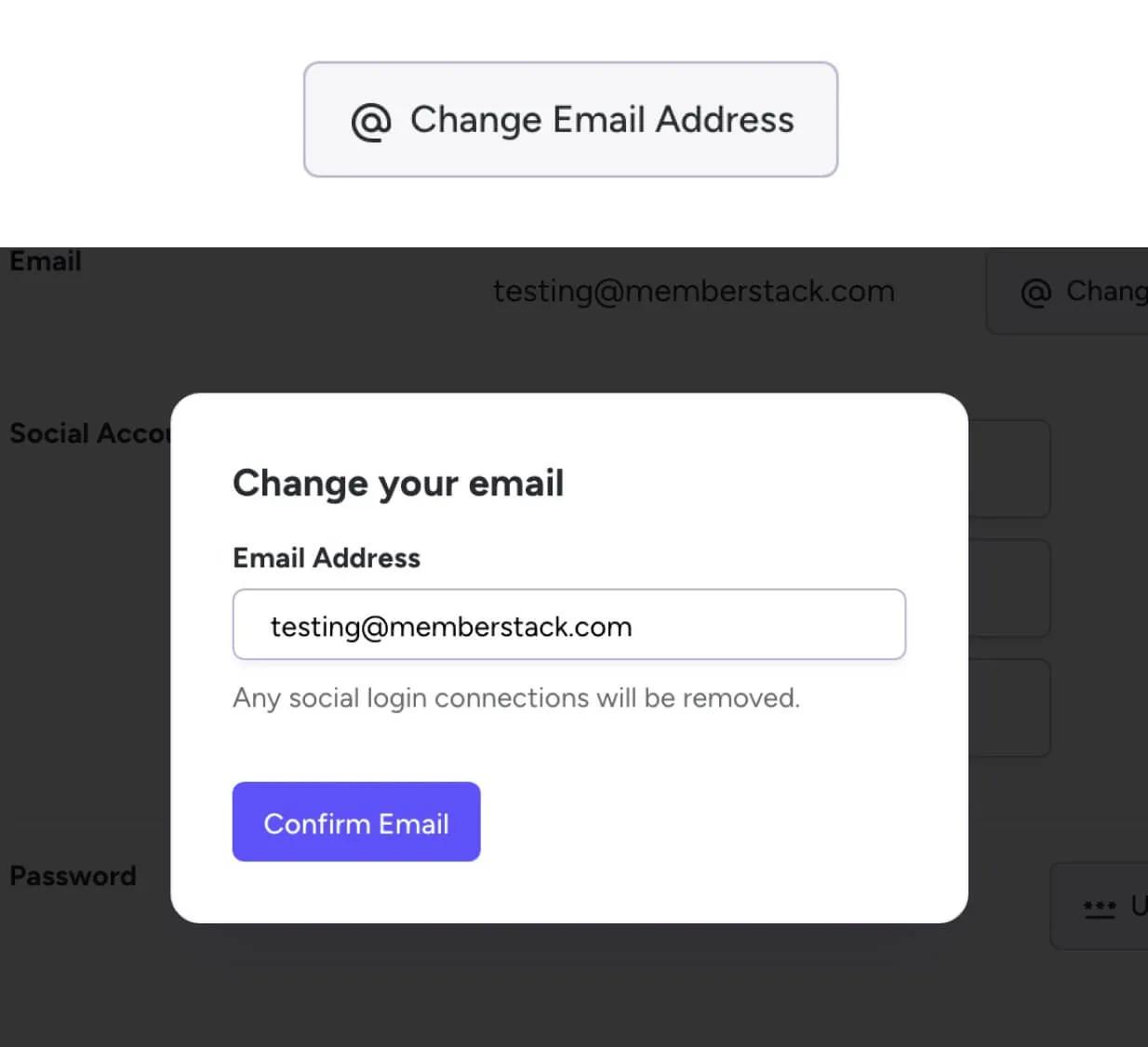 Preview of Change Email Modal