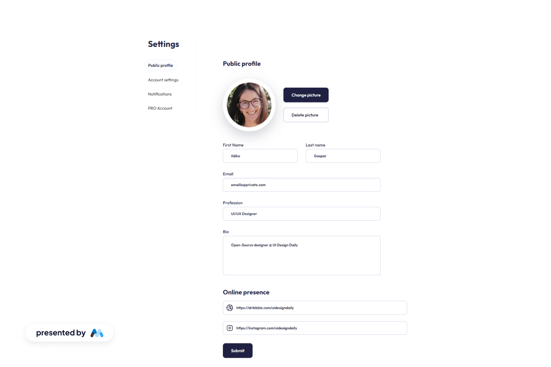 Preview of Profile Settings