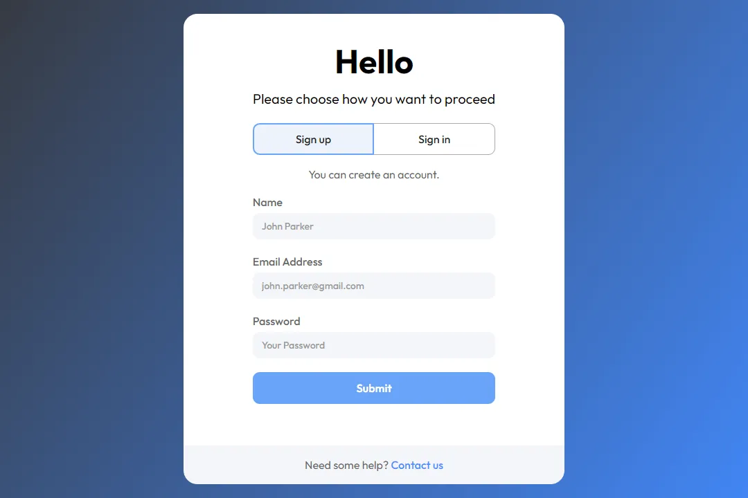 Preview of Blue Sign In Sign Up