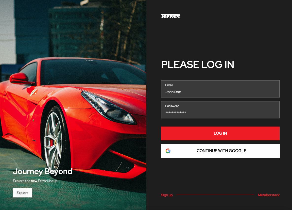 Preview of Ferrari Log In Screen