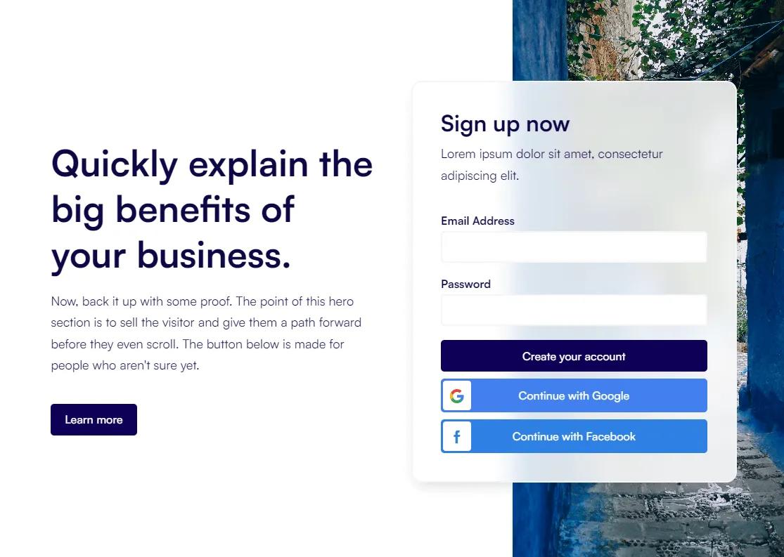 Preview of Hero Sign Up Form