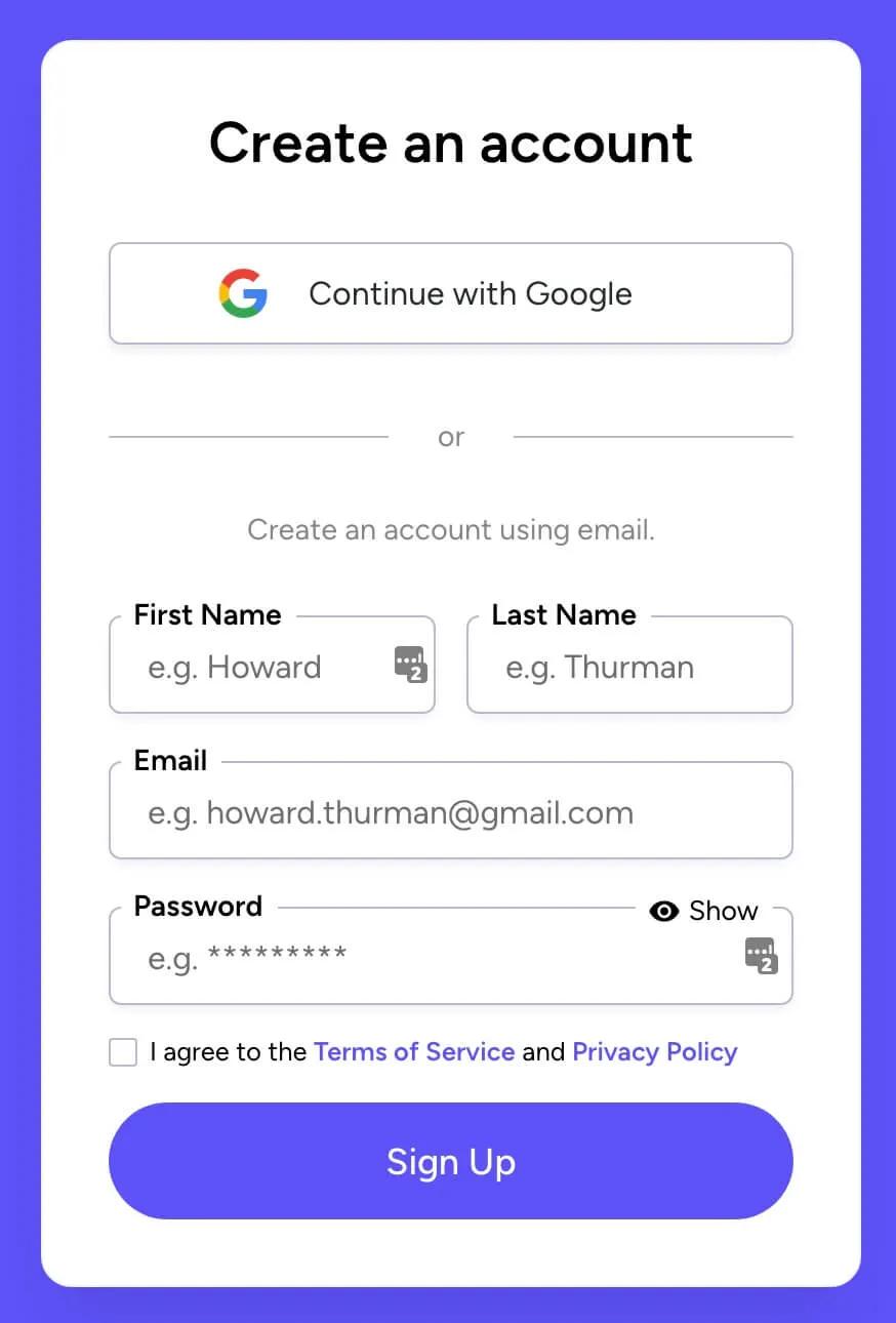 Preview of Startup Signup Form