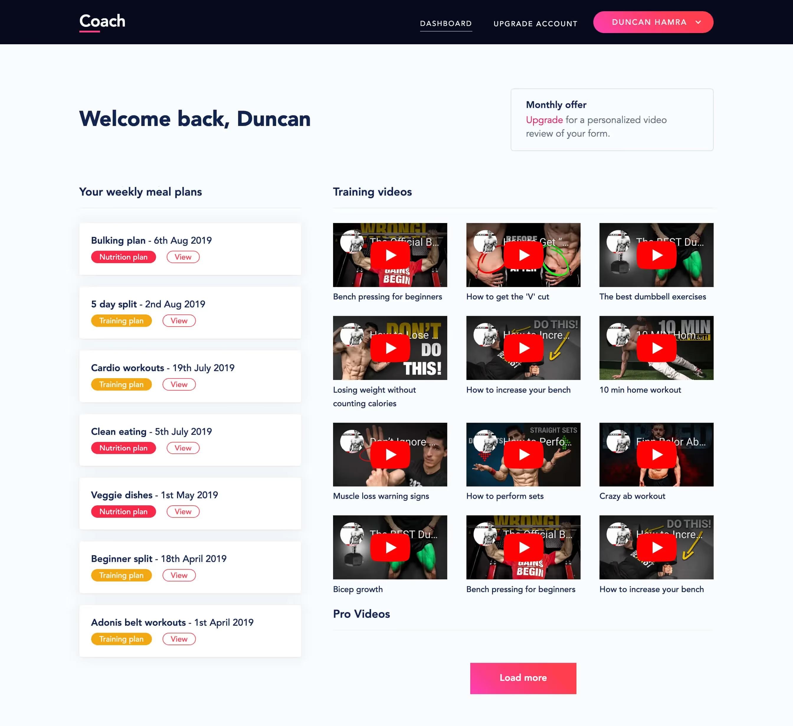 Preview of Fitness Dashboard