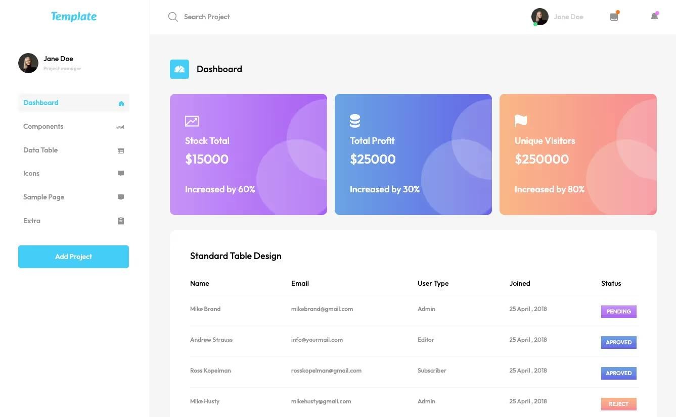 Preview of Light Theme Dashboard
