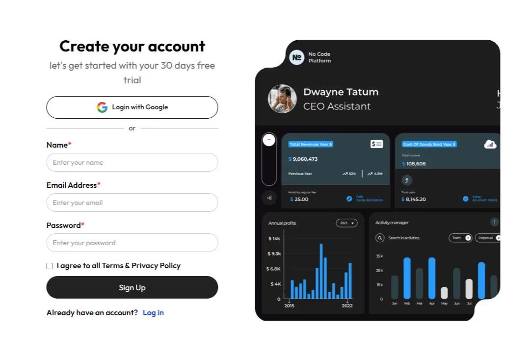 Preview of Signup Form Page