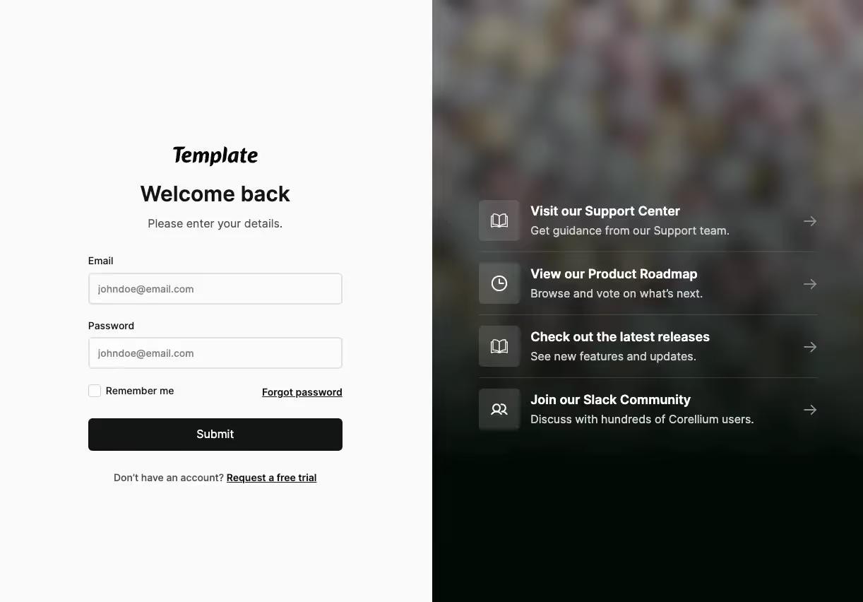 Preview of Split Login Screen