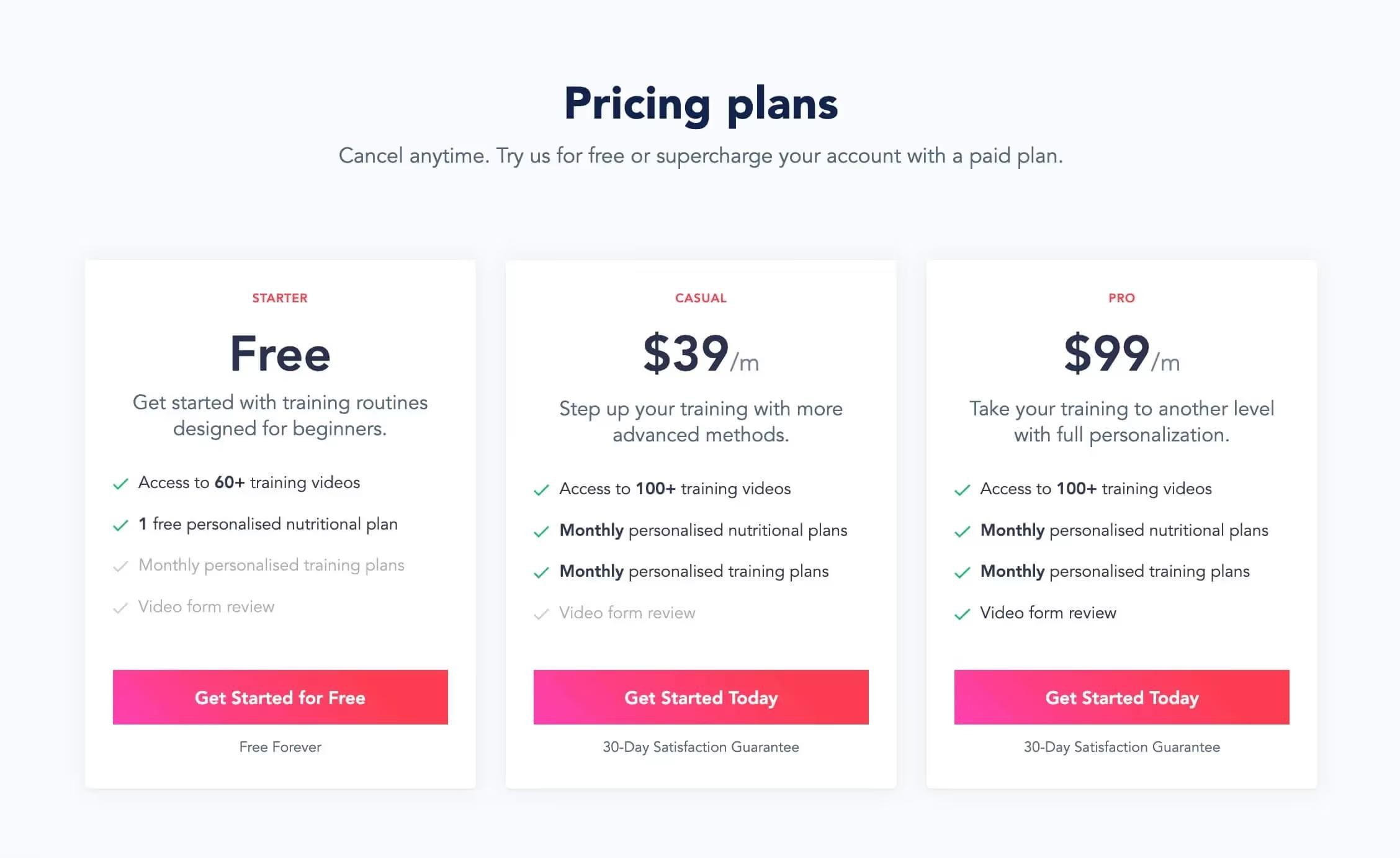 Preview of Fitness Pricing