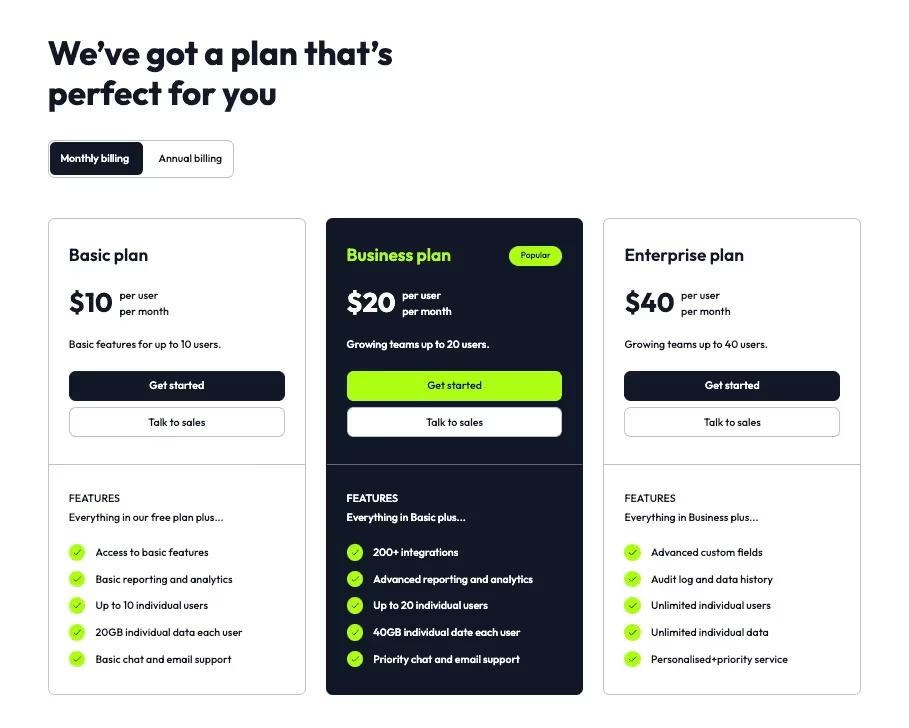 Preview of Saas Pricing Page