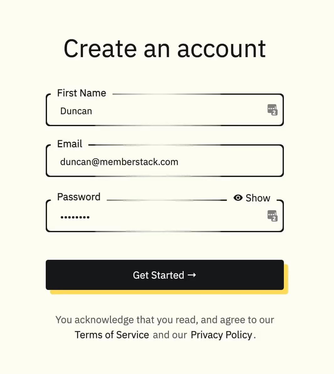 Preview of Membership Sign Up