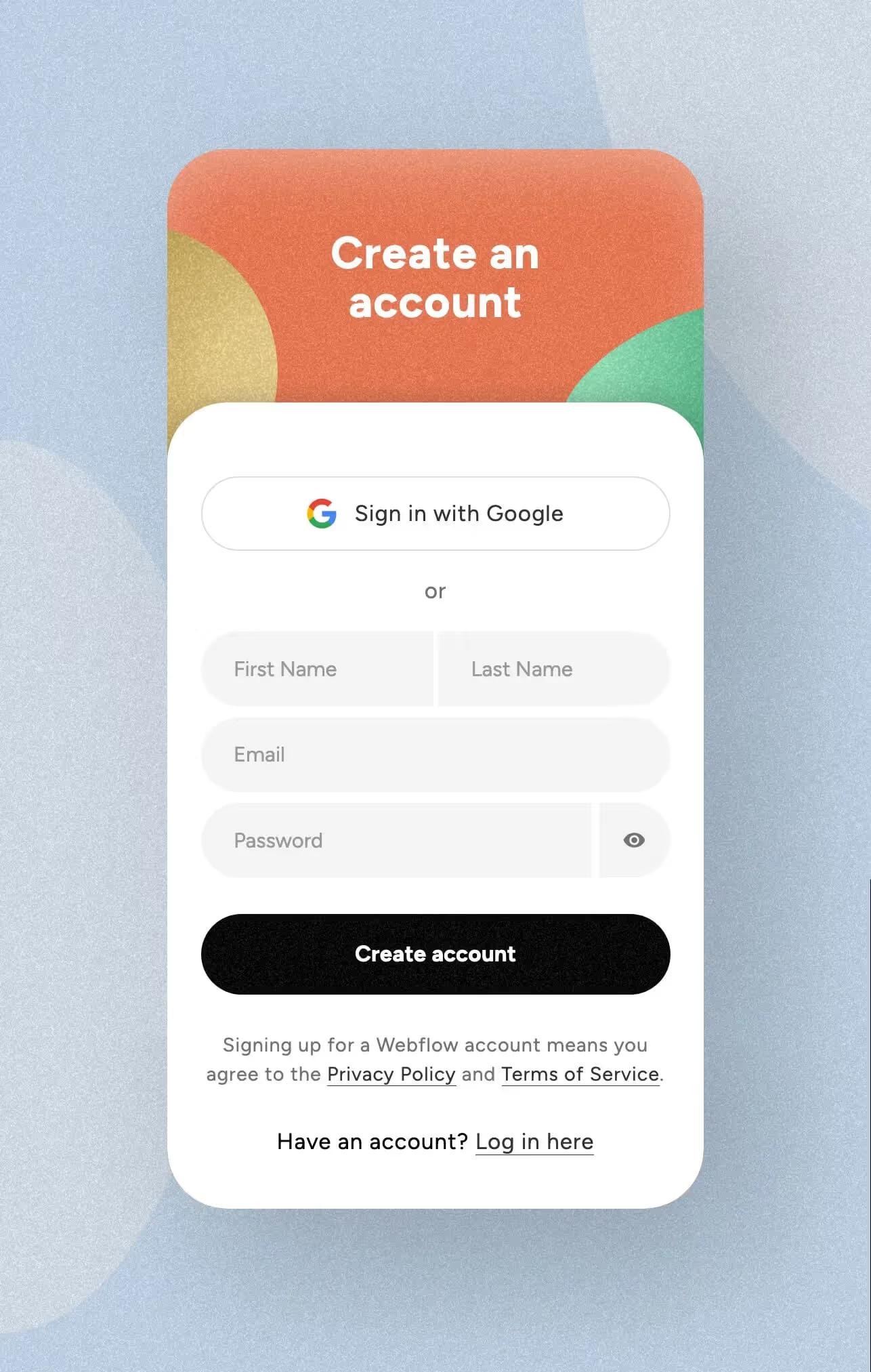 Preview of Mobile First Sign Up