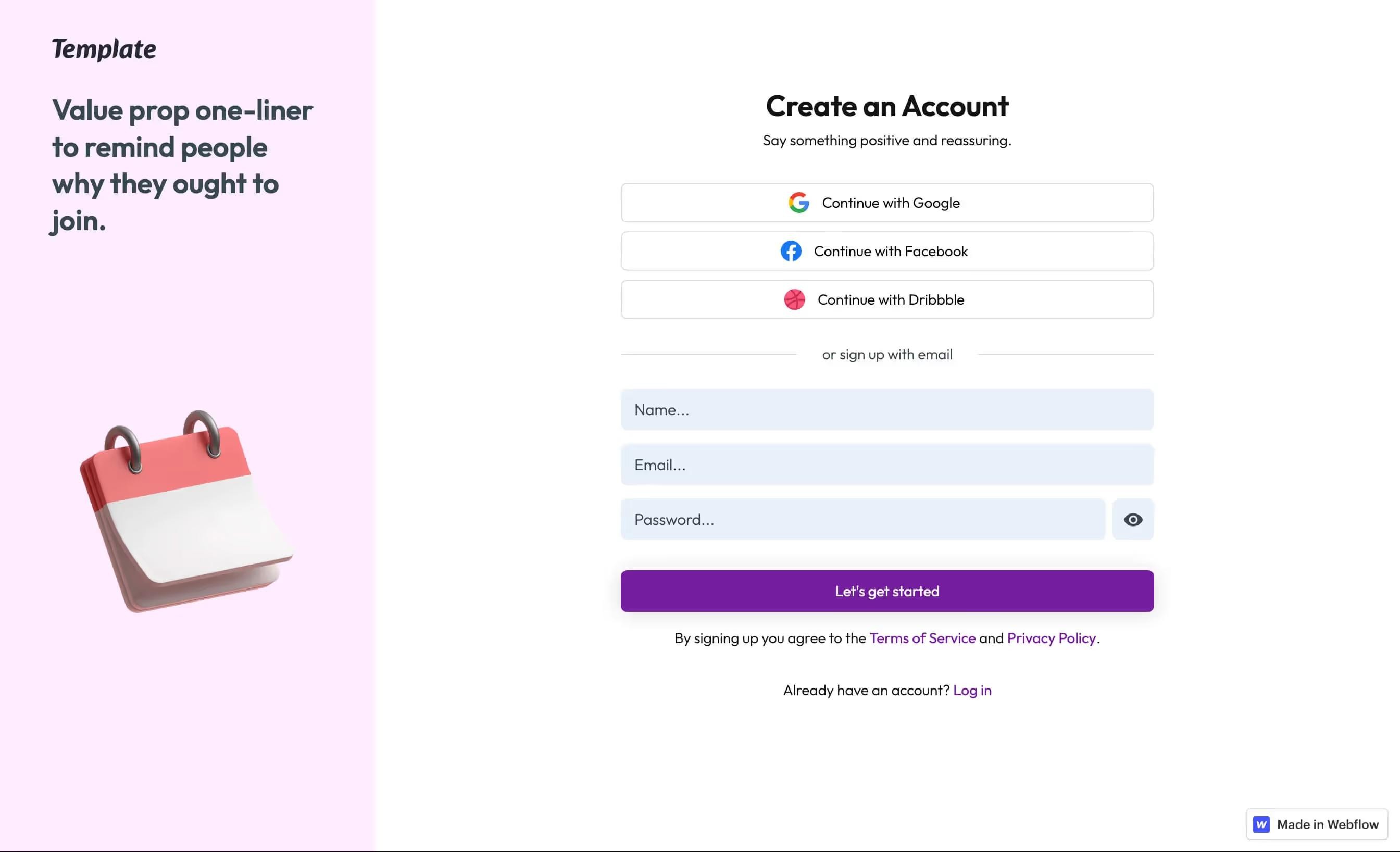 Preview of Product Signup Page