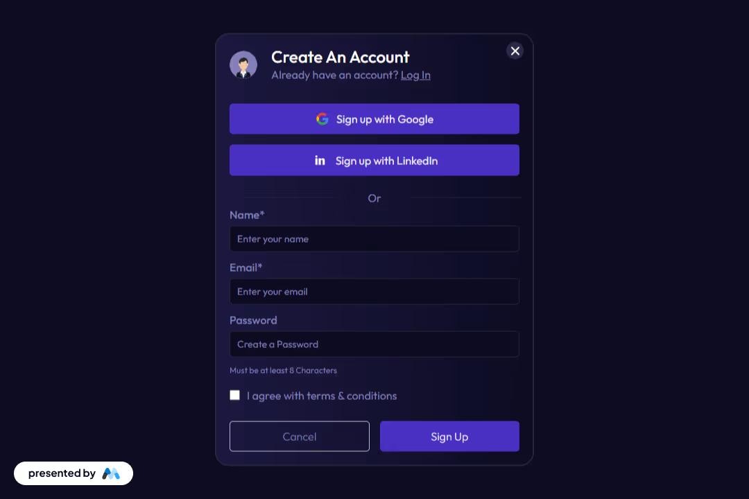 Preview of Purple Dark Sign Up