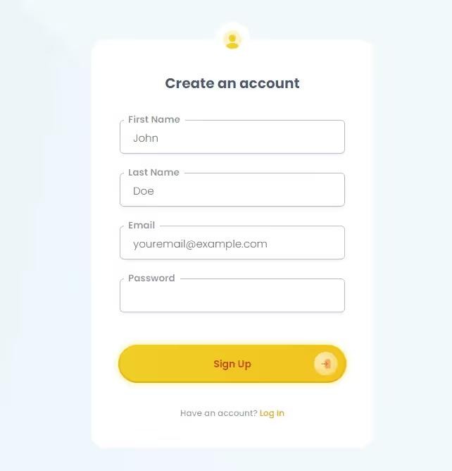 Preview of Yellow Sign Up Form