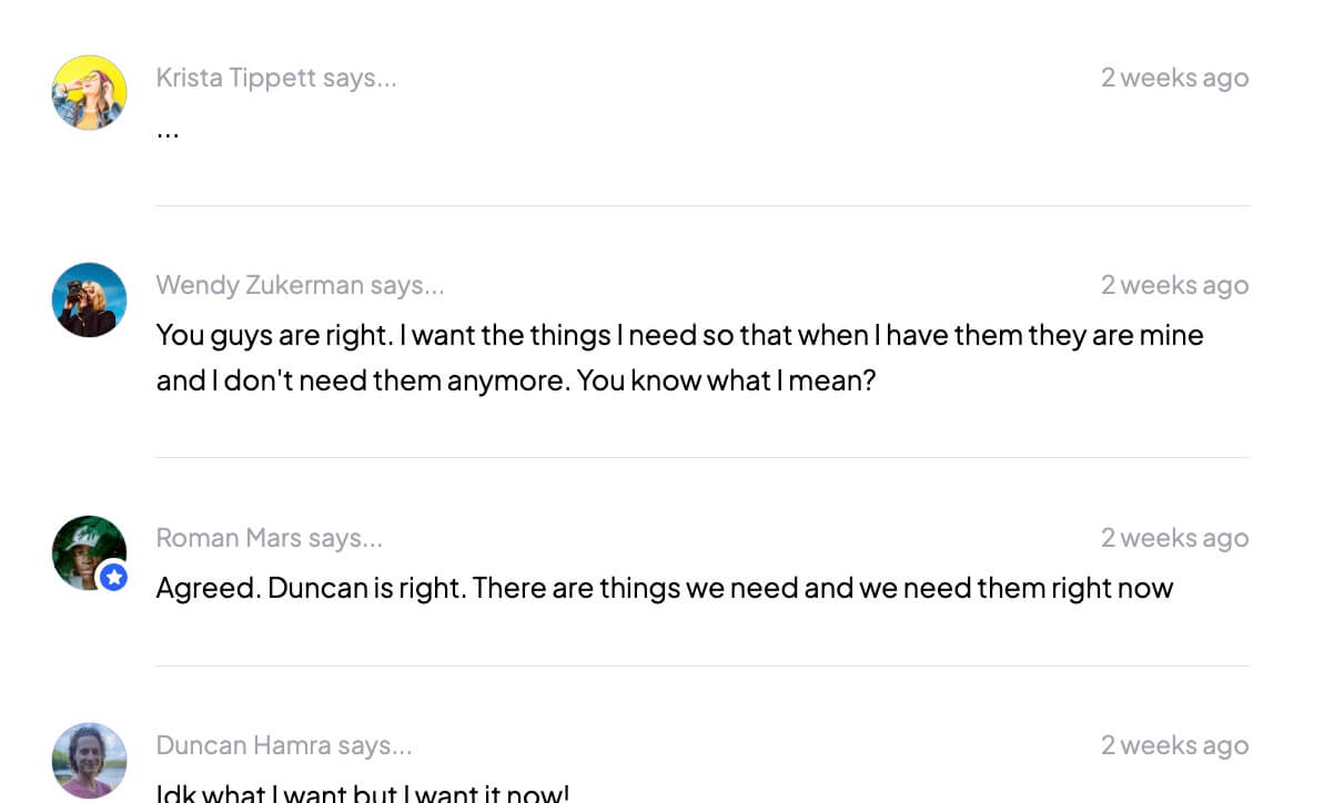 Preview of Wishlist Comments