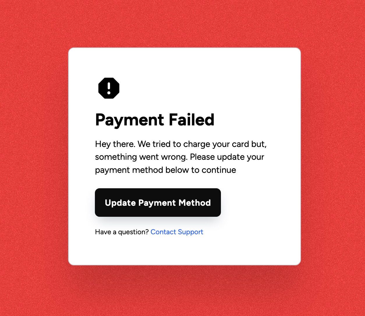 Preview of Failed Payment Page