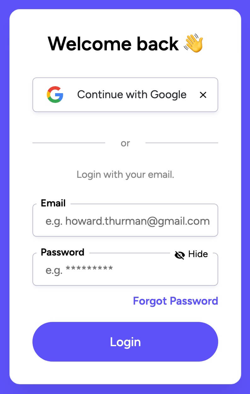Preview of Startup Login Form