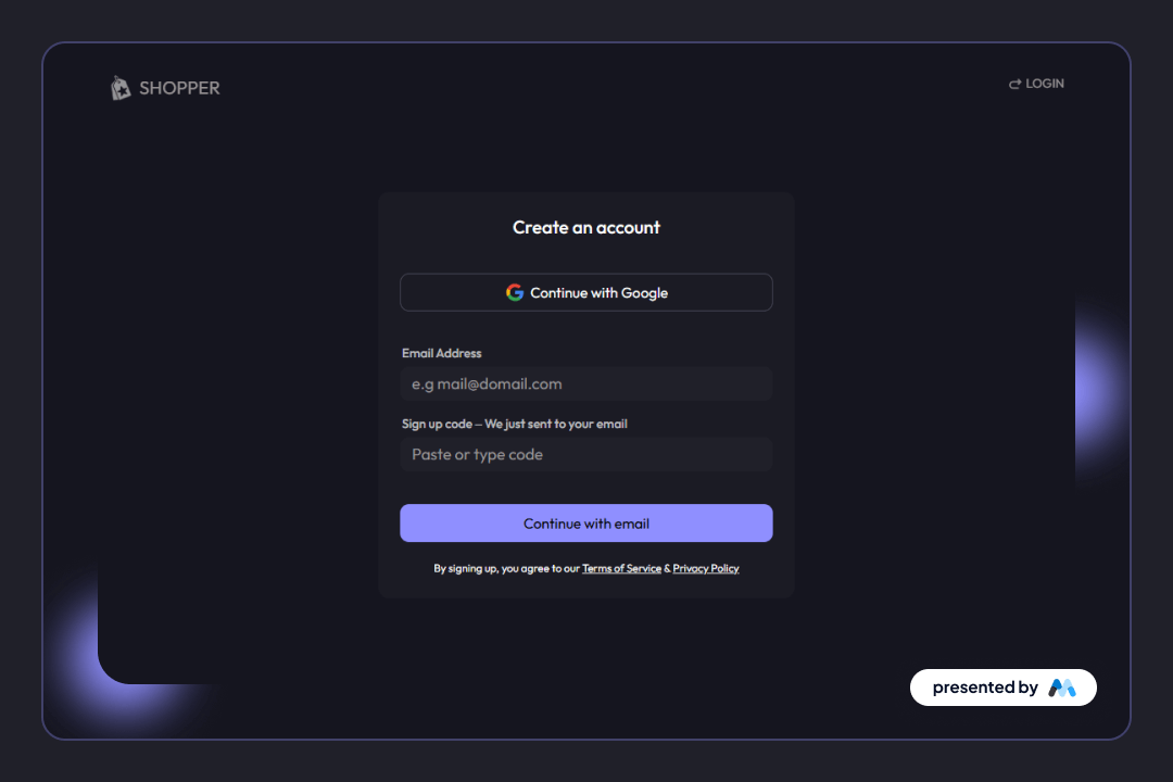 Preview of Violet Dark Signup