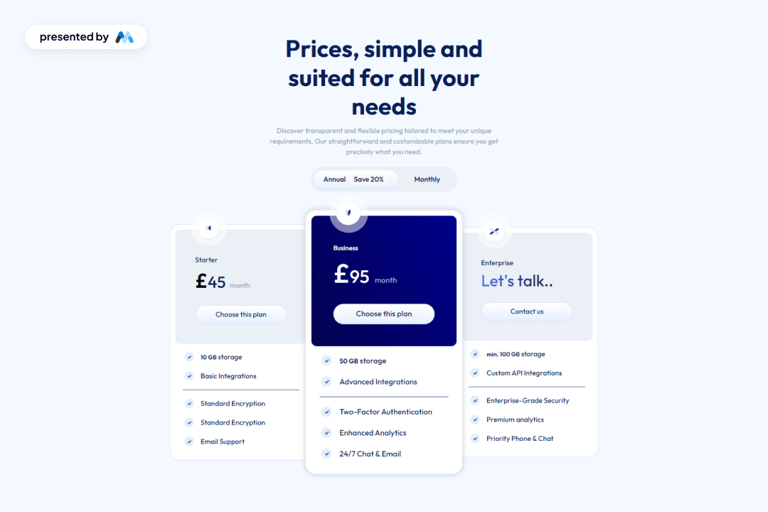 Preview of Pricing Light Theme