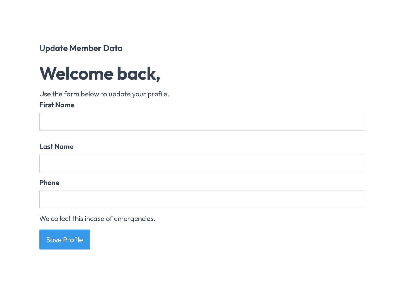 Preview of Unstyled Profile Form