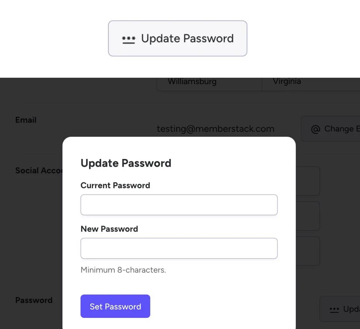 Preview of Change Password Modal
