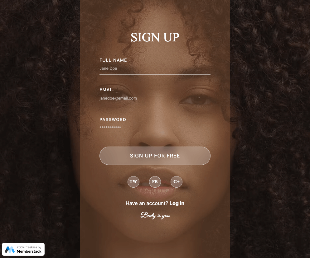 Preview of Classy Sign Up Screen