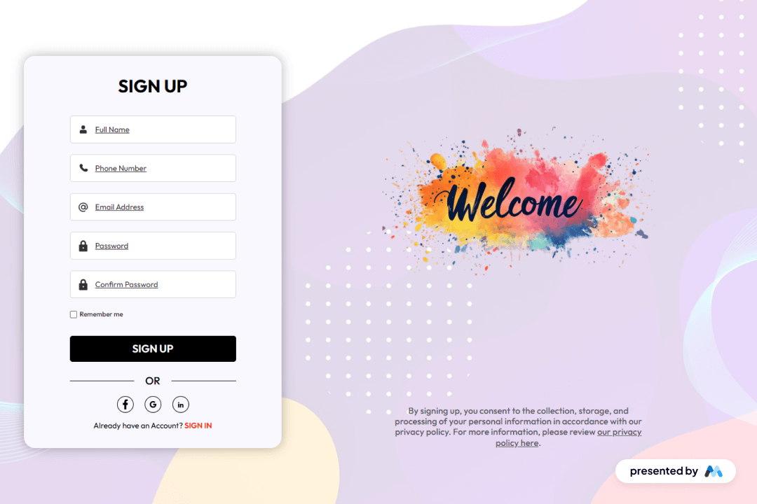 Preview of Color Splash Sign Up