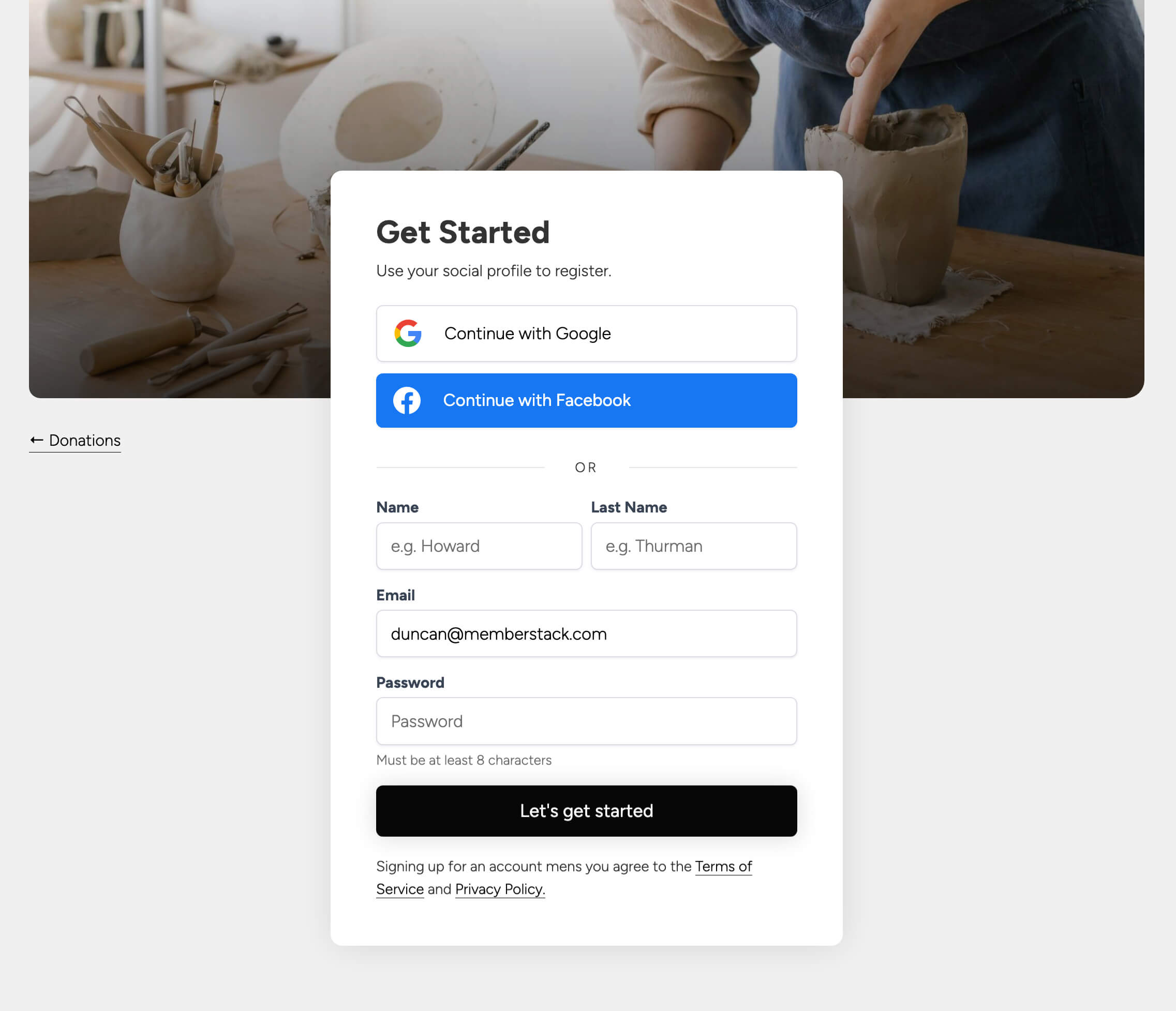 Preview of Donation Sign Up