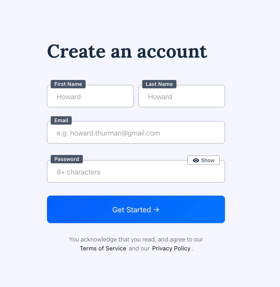 Preview of Saas Signup Template