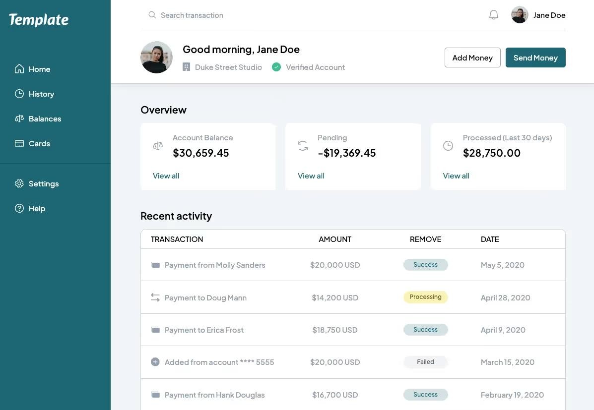 Preview of Finance Dashboard