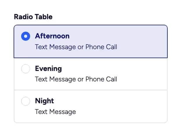 Preview of Radio Table