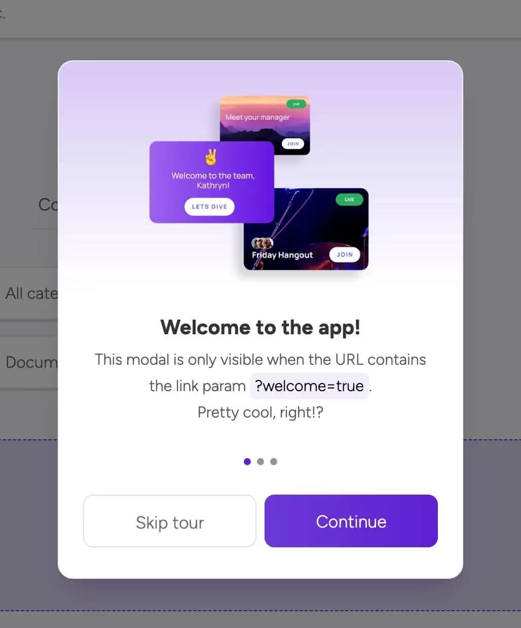 Preview of Welcome Modal