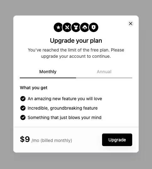 Preview of 2 Tier Upgrade Modal