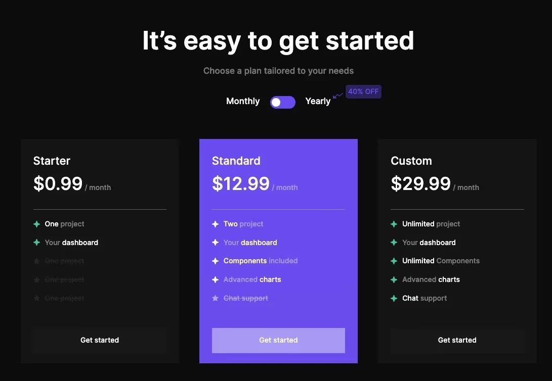 Preview of Dark Mode Pricing
