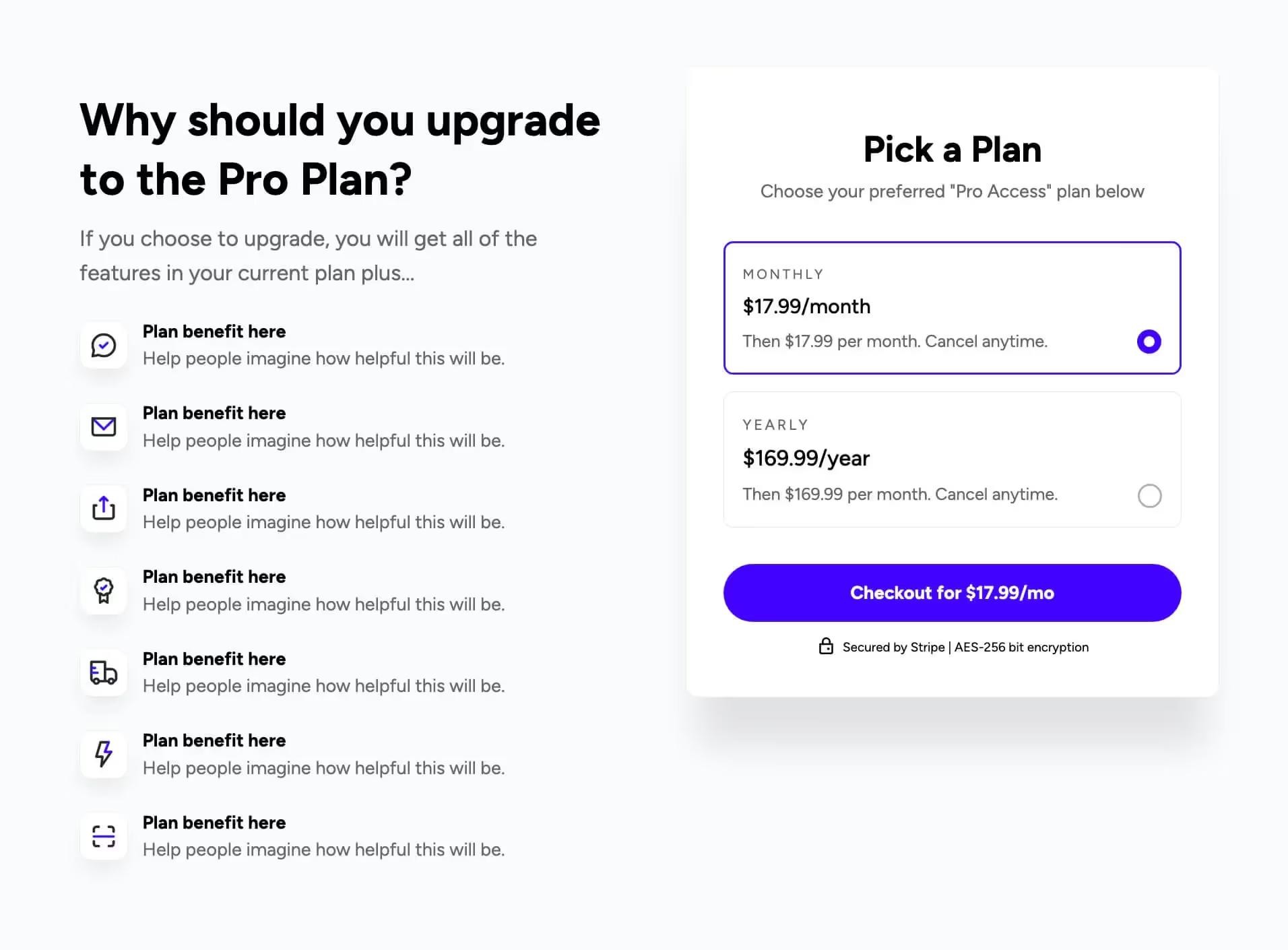Preview of Upgrade Page
