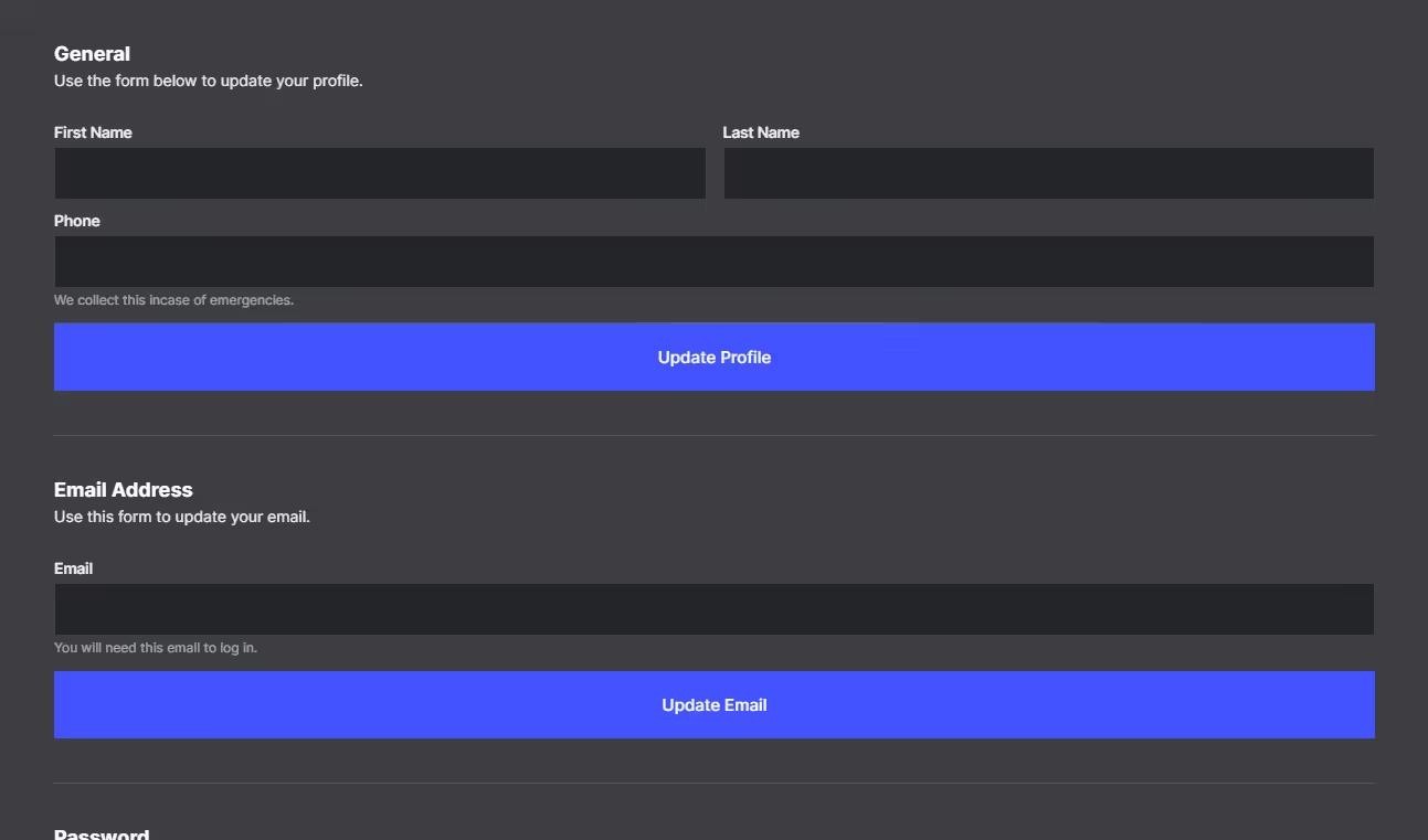 Preview of Account Settings