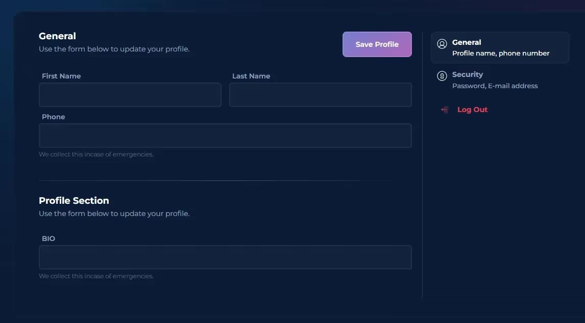 Preview of Dark Profile Form