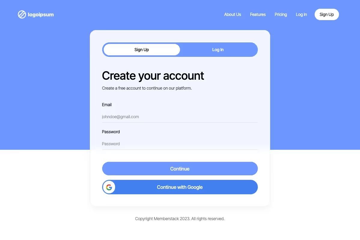 Preview of 2 Tab Auth Forms