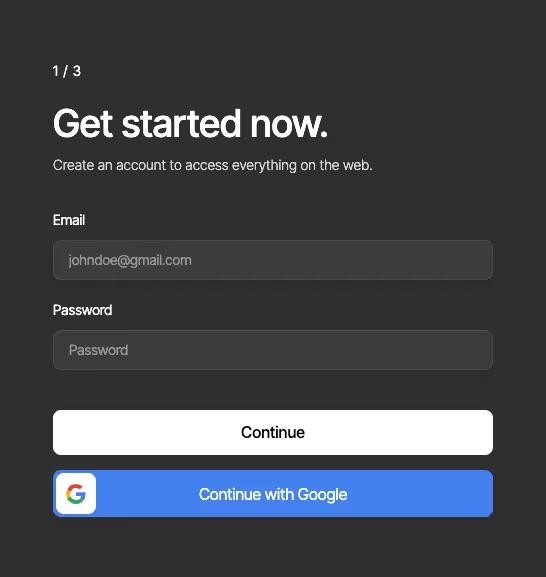 Preview of Dark Sign Up Step 1