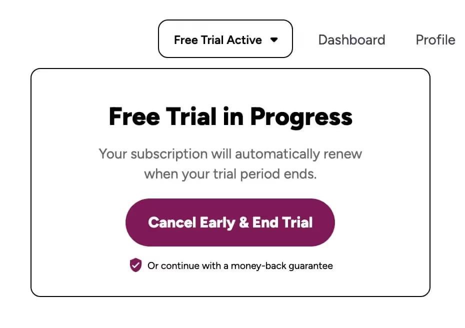 Preview of Free Trial Dropdown