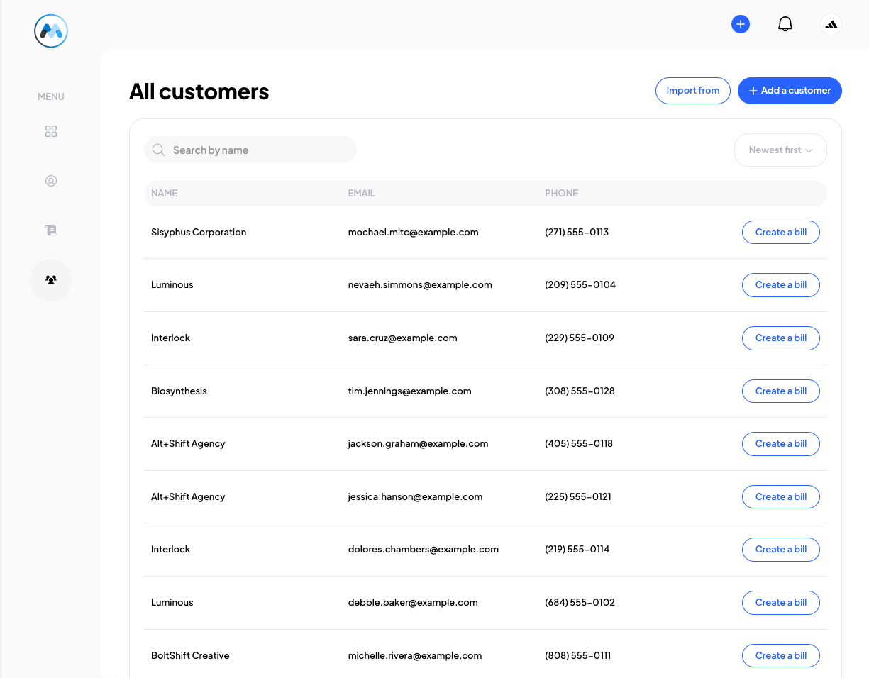 Preview of Customer Billing Dashboard