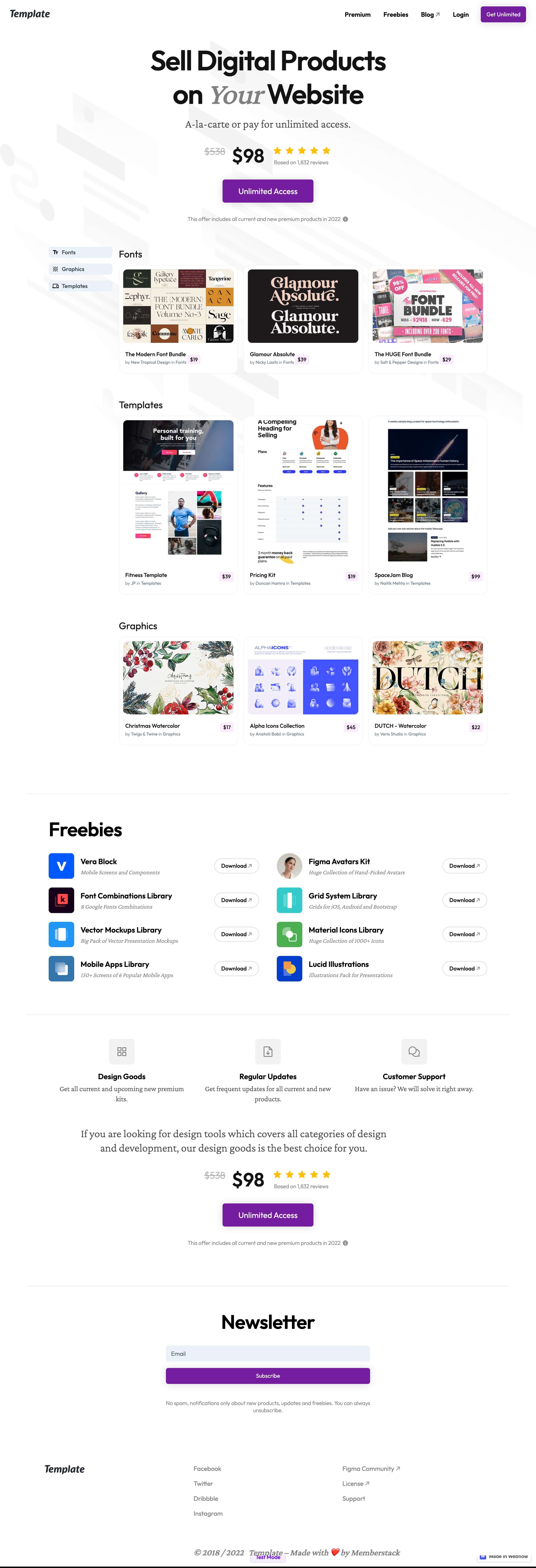 Preview of Downloads Landing Page