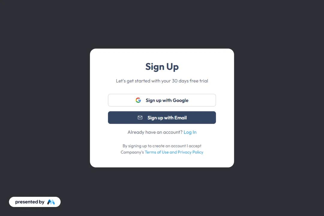 Preview of Sign Up With Email Modal
