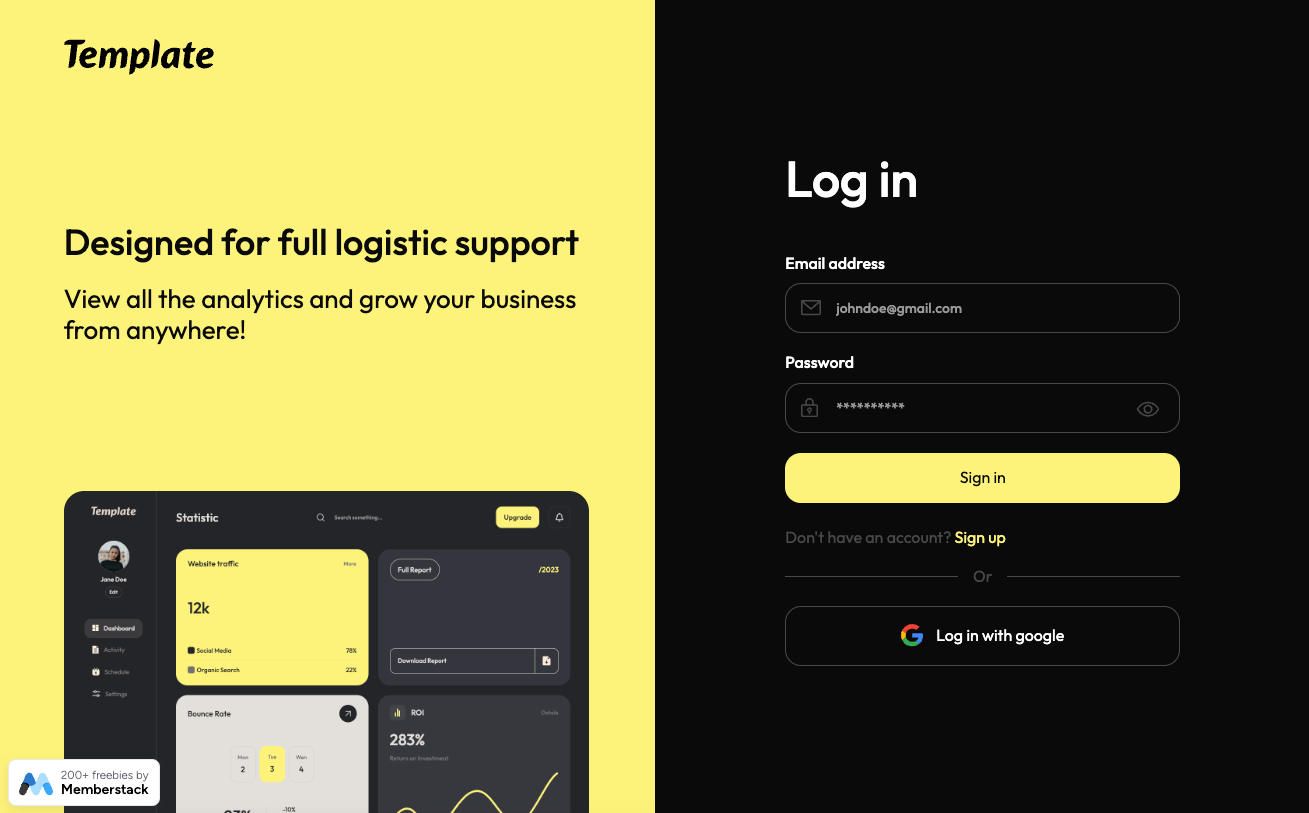 Preview of Yellow Login Screen