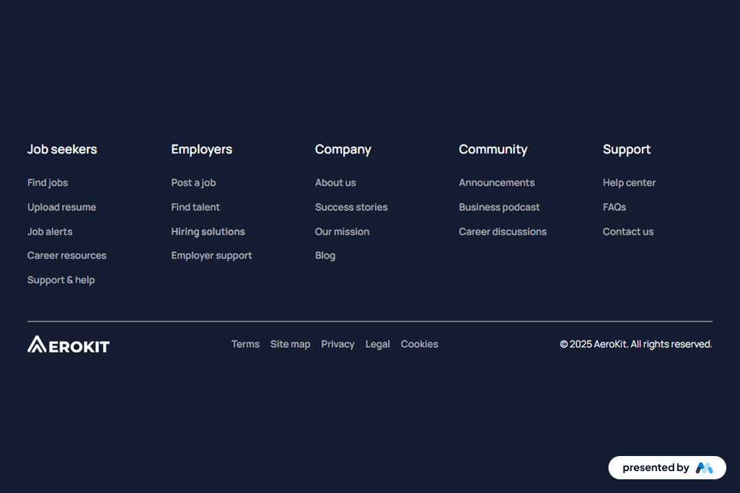 Preview of Aerokit Ui Footer02 Links Hub