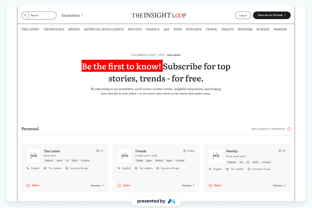 Preview of Insight Loop Ui Kit Newsletter Page